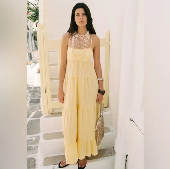 ZARA OPEN BACK MAXI DRESS YELLOW SIZE XL - Picture 4 of 11